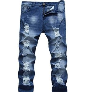 MEN'S FASHION SKINNY RIPPED JEANS